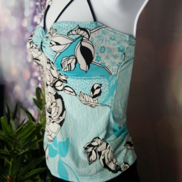 Spaghetti strap tie neck silky tankini - Picture 2 of 7